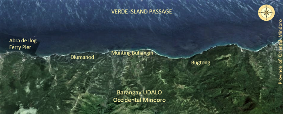An adapted Google map of Udalo's coast showing major orientation points.